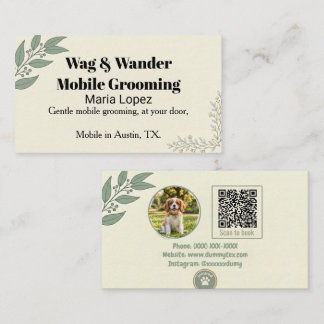 Cartão De Visita Código QR de Foto de Animal de Estimação em Verde 