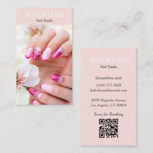 Cartão De Visita Código QR de Foto de Artista de Unhas Rosa Bege