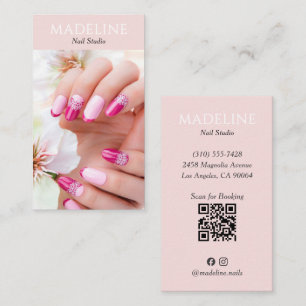 Cartão De Visita Código QR de Foto de Artista de Unhas Rosa Bege pa