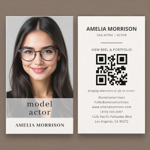 Cartão De Visita Código QR de Foto de Ator Modelo Moderno