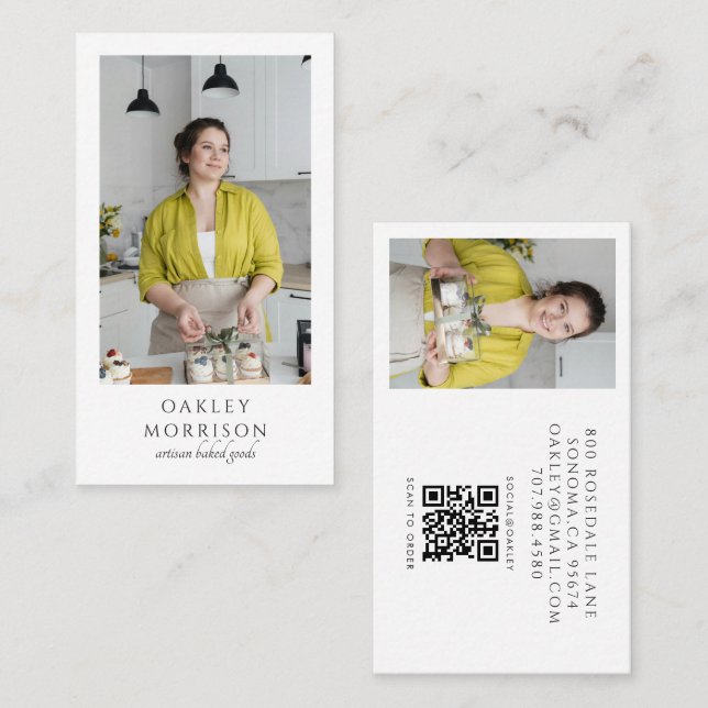 Cartão De Visita Código QR de Foto de Chef de Padaria Baker (Frente/Verso)