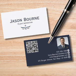 Cartão De Visita Código QR de Foto de Empregado Profissional Azul A