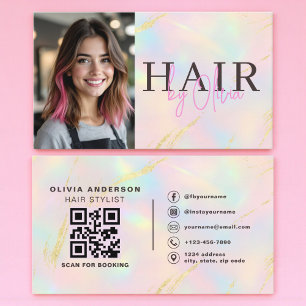 Cartão De Visita Código QR de Foto de Estilista de Cabelo com Brilh