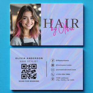 Cartão De Visita Código QR de foto de estilista de cabelo holográfi