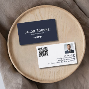 Cartão De Visita Código QR de Foto de Funcionário Profissional Azul
