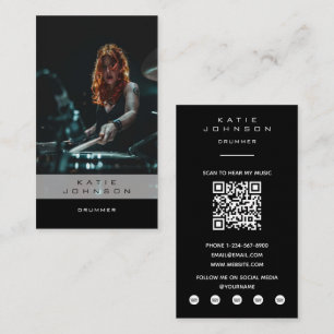 Cartão De Visita Código QR de Foto de Lições de Música de Baterista
