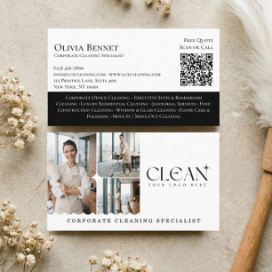 Cartão De Visita Código QR de Foto de Limpeza Comercial Luxuosa e E