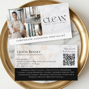 Cartão De Visita Código QR de Foto de Limpeza Comercial Luxuosa e E