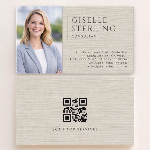 Cartão De Visita Código QR de Foto de Linen para Consultor