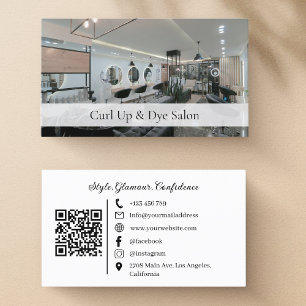 Cartão De Visita Código QR de Foto de Mídia Social do Salon Moderno