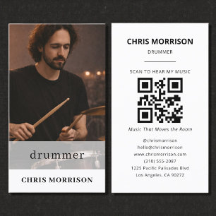Cartão De Visita Código QR de Foto de Músico Baterista