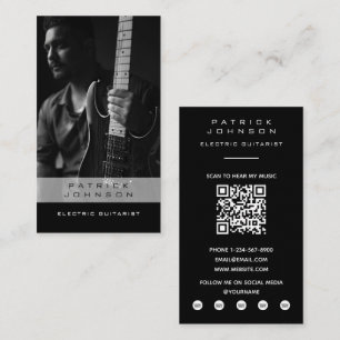 Cartão De Visita Código QR de Foto de Músico Guitarrista Elétrico