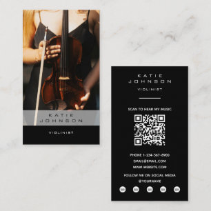 Cartão De Visita Código QR de Foto de Músico Violinista e Violoncel