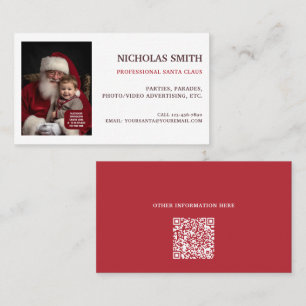 Cartão De Visita Código QR de Foto de Papai Noel Profissional