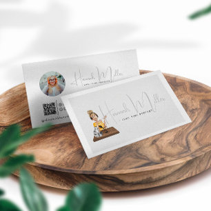 Cartão De Visita Código QR de Foto de Podcast Ilustrado Moderno