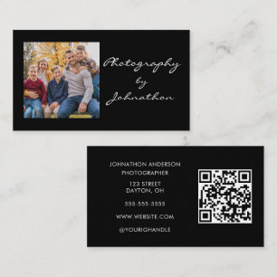 Cartão De Visita Código QR de Foto de Rótulo Preto Moderno Fotograf