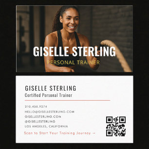 Cartão De Visita Código QR de Foto de Treinador Pessoal de Fitness