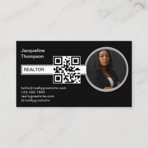 Cartão De Visita Código QR de Foto do Agente Imobiliário Moderno