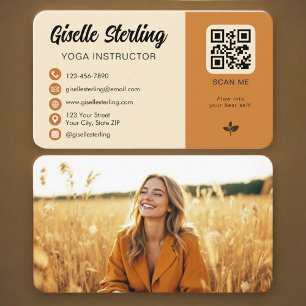 Cartão De Visita Código QR de Foto do Instrutor de Yoga