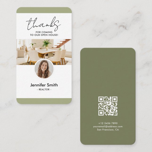 Cartão De Visita Código QR de Foto do Marketing Imobiliário Moderno (Frente/Verso)