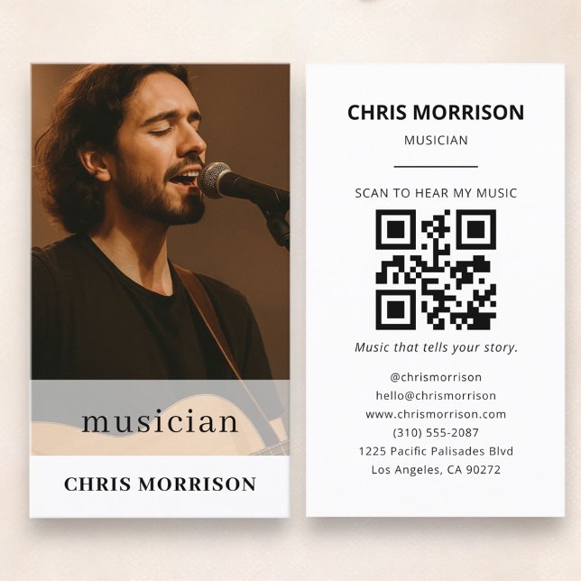 Cartão De Visita Código QR de Foto do Músico (Criador carregado)