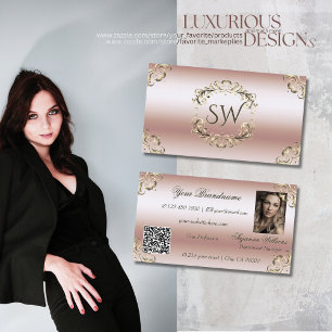 Cartão De Visita Código QR de Foto do Ornamentado Dourado Luxurioso