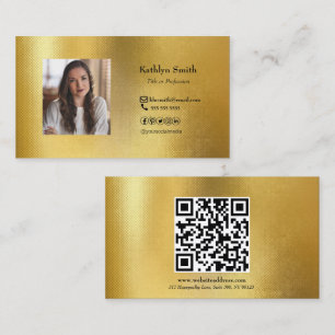 Cartão De Visita Código QR de Foto Dourada Moderno Profissional