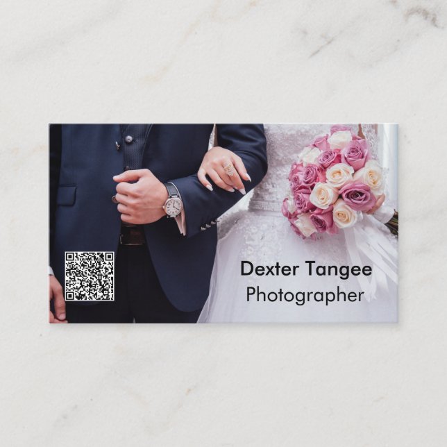 Cartão De Visita Código QR de Foto Editável (Frente)