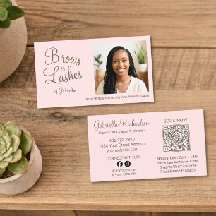 Cartão De Visita Código QR de Foto em Script Rosa Corado Cílios e S