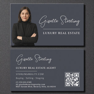 Cartão De Visita Código QR de Foto Imobiliária Elegante de Luxury