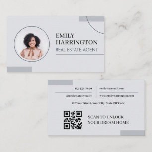 Cartão De Visita Código QR de Foto Linhas Finas Agente Imobiliário