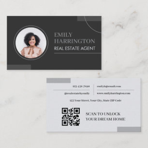 Cartão De Visita Código QR de Foto Linhas Finas Agente Imobiliário