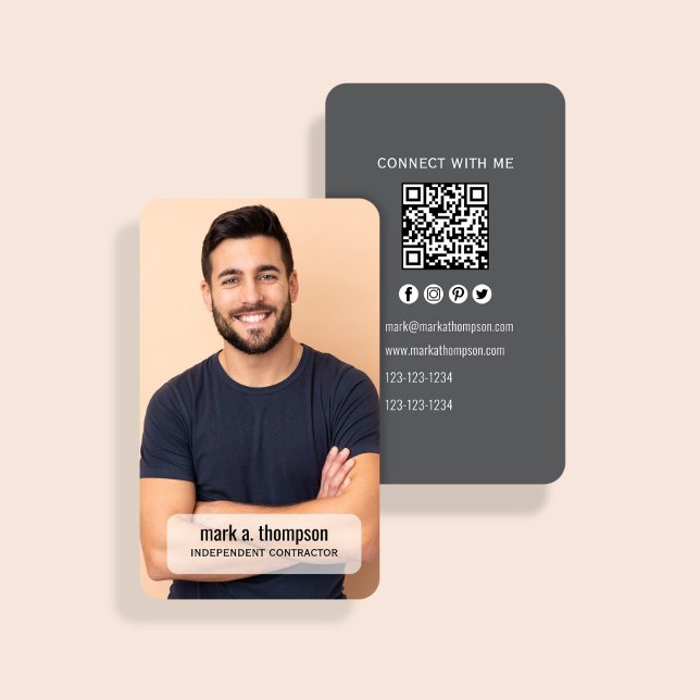 Cartão De Visita Código QR de Foto Moderna Conecte-se Comigo Minima (Photo business card with QR code back and modern contact details layout)