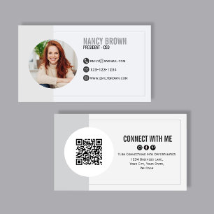 Cartão De Visita Código QR de Foto Moderna Conecte-se Comigo Minima