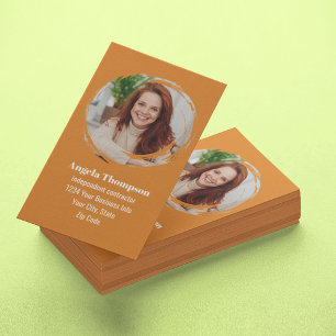 Cartão De Visita Código QR de Foto Moderno Personalizado Laranja