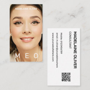 Cartão De Visita Código QR de Foto Monograma Simples Elegante
