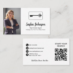Cartão De Visita Código QR de Foto Neutra Elegante para Imóveis