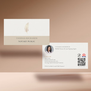 Cartão De Visita Código QR de Foto Notária de Folha Dourada e Tan R
