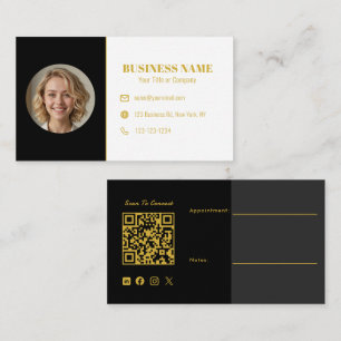 Cartão De Visita Código QR de Foto Ouro Preto Luxo Corporativo Corr