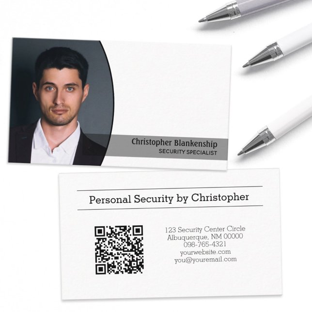 Cartão De Visita Código QR de Foto Oval Personalizada de Segurança  (Criador carregado)
