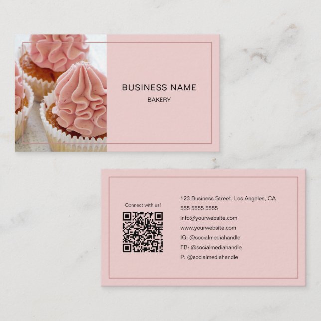 Cartão De Visita Código QR de Foto Personalizada de Padaria Minimal (Frente/Verso)