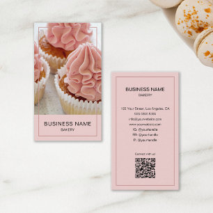 Cartão De Visita Código QR de Foto Personalizada de Padaria Rosa
