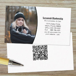 Cartão De Visita Código QR de Foto Personalizada Preto Pet Companio
