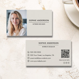 Cartão De Visita Código QR de Foto Personalizada Profissional Moder