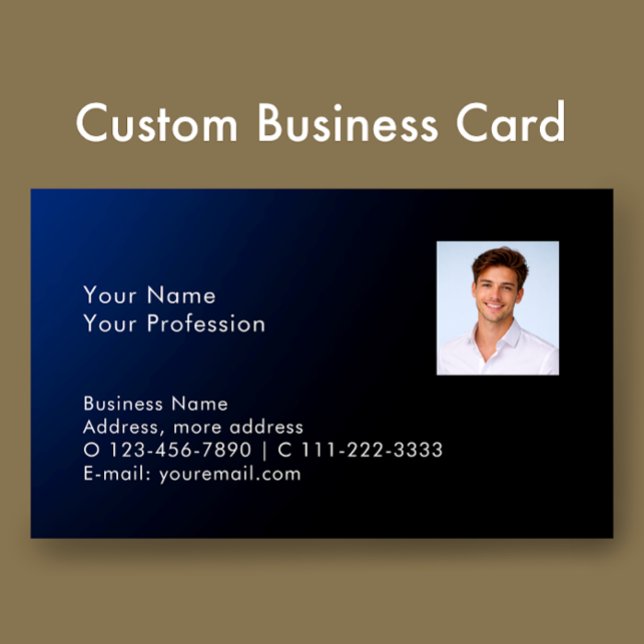 Cartão De Visita Código QR de foto personalizado moderno e sofistic (Personalize all the modern text. Add your photo to classy blue gradient professional business card.)