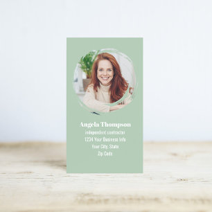 Cartão De Visita Código QR de Foto Personalizado Moderno Verde