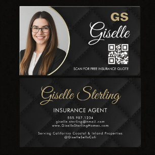 Cartão De Visita Código QR de Foto Preta de Agente de Seguros de Lu