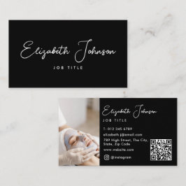 Cartão De Visita Código QR de Foto Preta e Branca com Elegante Tipo