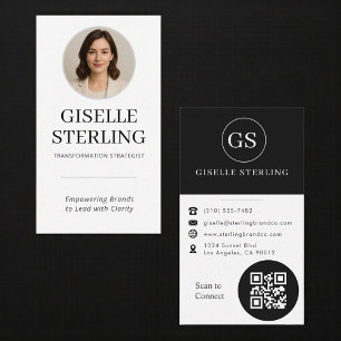 Cartão De Visita Código QR de Foto Preto e Branco