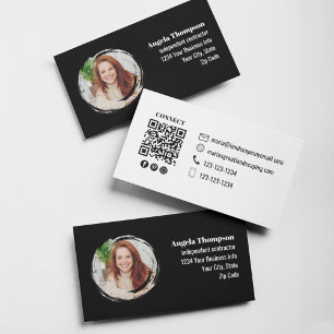 Cartão De Visita Código QR de Foto Preto e Branco Conecte-se Comigo
